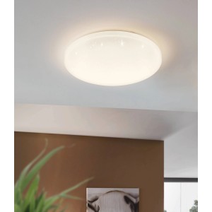 Weiße LED-Deckenleuchte Eglo Pogliola-S, Ø 26cm, mit funkelndem Effekt. Ideal für Wohnräume.