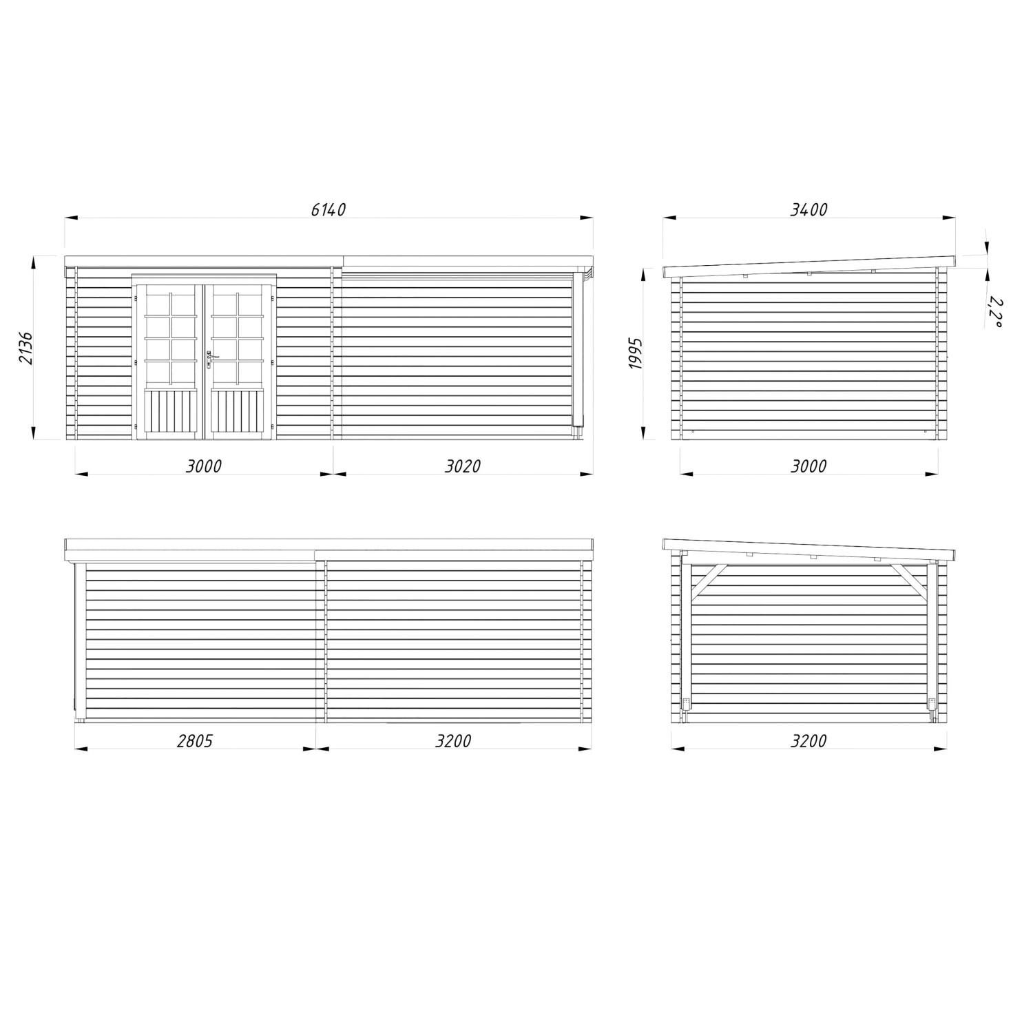 Palmako Ella Holz-Gartenhaus Grau Flachdach Tauchgrundiert 592 cm x 300 cm_5