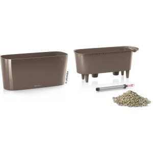 Lechuza Delta 20 Pflanzgefäß, taupe hochglanz, 40x15cm, mit Zubehör für die Bepflanzung.