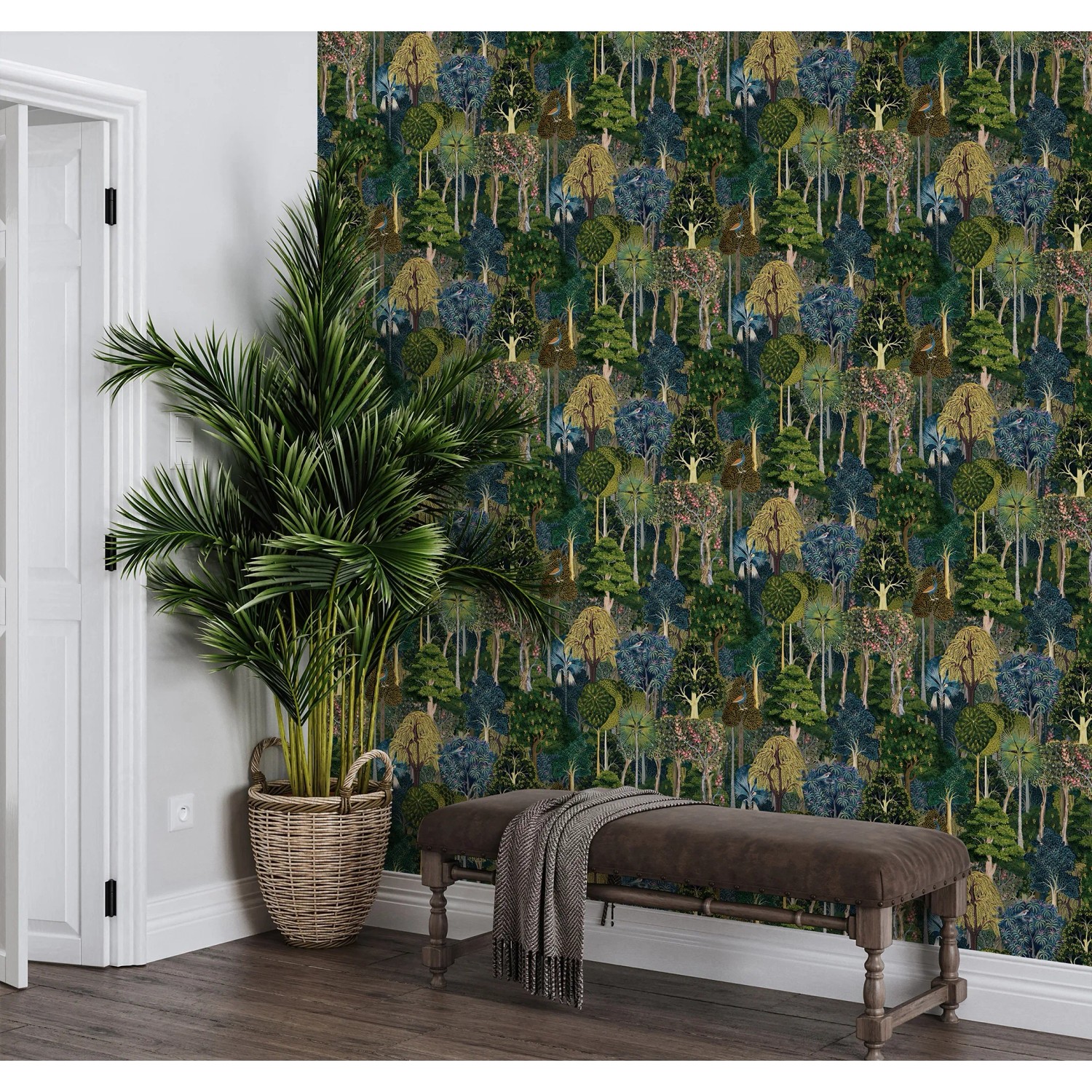 Marburg Vliestapete mit grünem, floralem Waldmuster für ein modernes Wohnambiente.