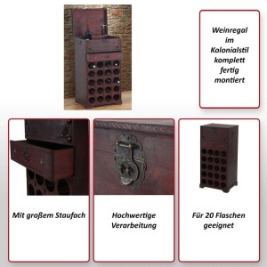 Weinregal Rhone aus Holz für 20 Flaschen mit Schublade und Staufach in Braun.