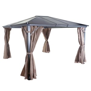 MCW Hardtop Pergola 3x3,6m mit Kunststoffdach, Seitenwand und Moskitonetz