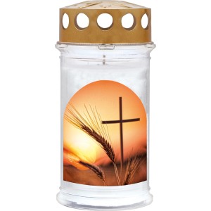 Motiv-Grablicht Ambrosius mit Ähren-Motiv und Kreuz, Brenndauer 5 Tage.