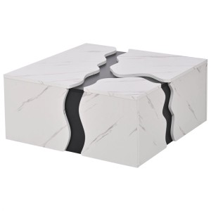 Merax Couchtisch Marmoroptik Schublade Stauraum Wohnzimmertisch 70x70x31 cm