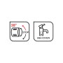 Symbole der Thermostat-Duscharmatur: Verbrühschutz bei 38°C und UBA/DVGW Zertifizierung.