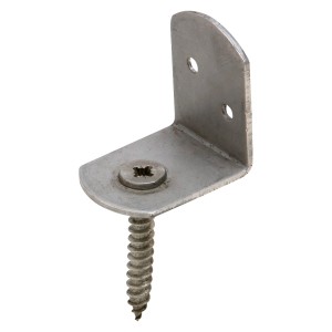 Flechtzaunbeschlag aus Edelstahl, 38x38x30mm, mit Schraube zur Zaunmontage.