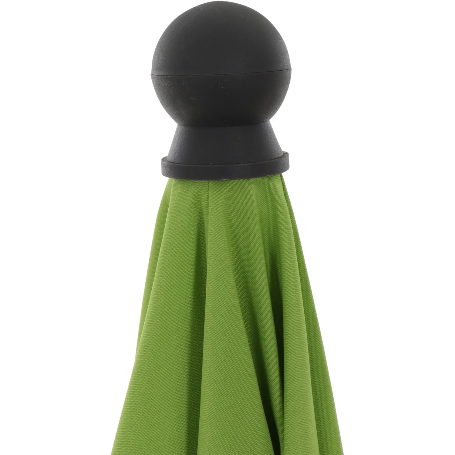 Detailaufnahme: Geschlossener, grüner Siena Garden Marktschirm (Ø 180 cm) mit schwarzem Knauf.