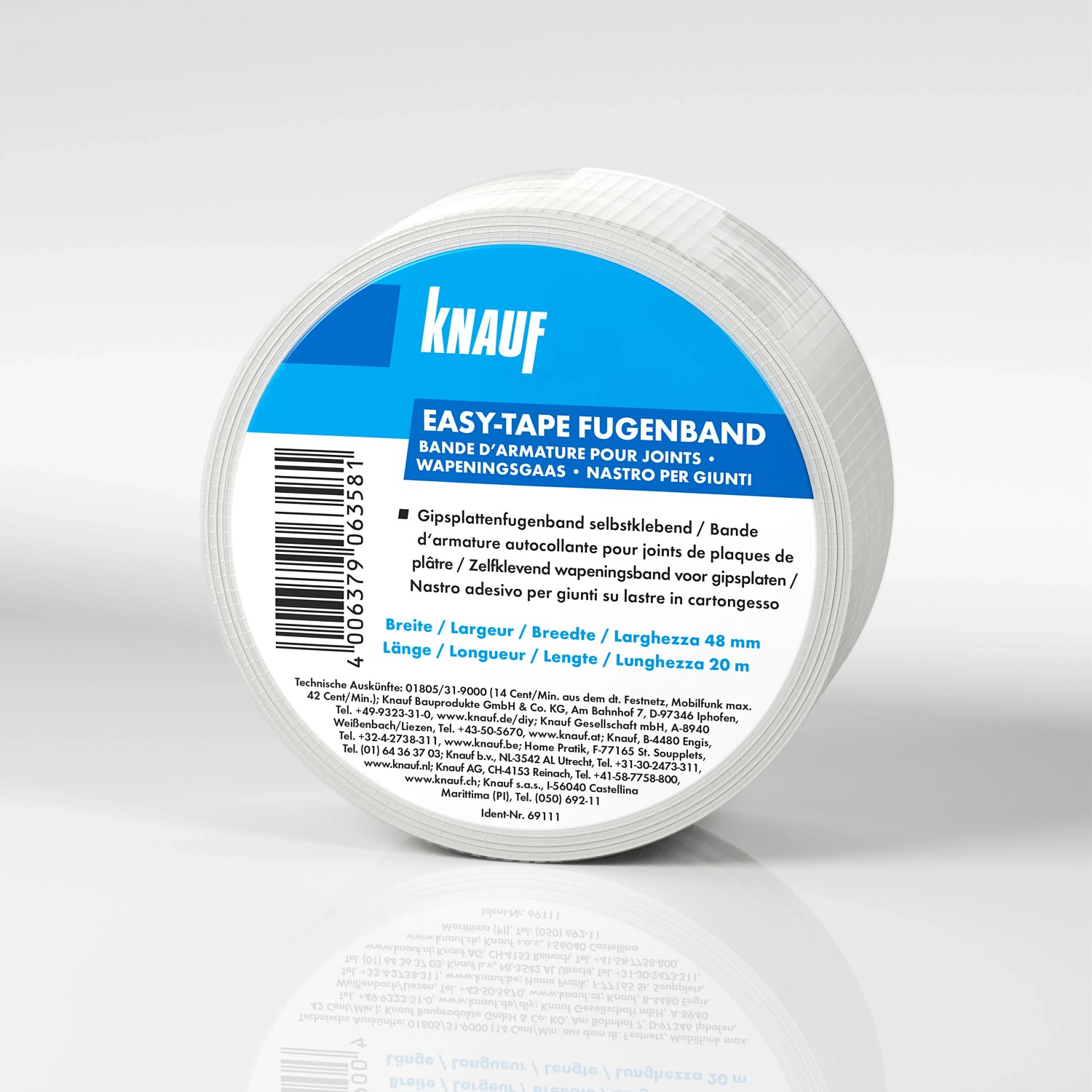 Knauf Easy-Tape Fugenband, selbstklebend, 48mm x 20m Rolle für Gipskartonplatten.
