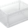 Transparente Eurobox-System Box 60x40x32 cm mit seitlicher Klappe zur Aufbewahrung.