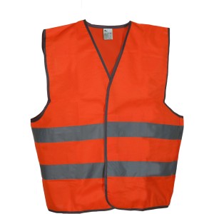 Fluo orangefarbene Herock Mesh Weste mit Reflexstreifen für hohe Sichtbarkeit.