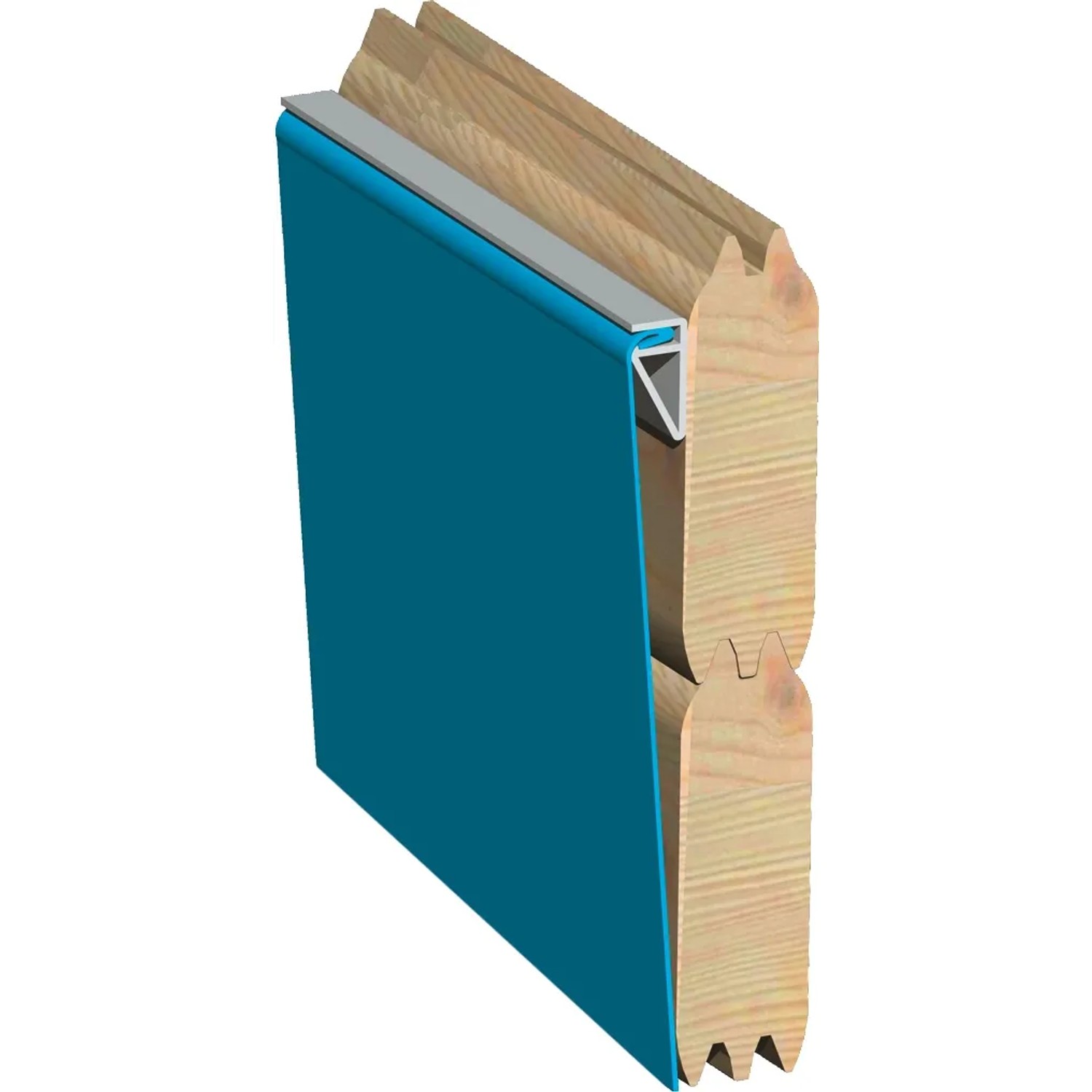 Detailansicht Karibu Pool Gr. 2: Blaue Innenhülle und Holzbohlen im Querschnitt.