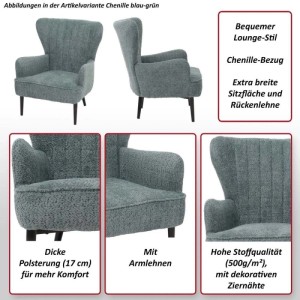 Creme-beiger Loungesessel mit Chenille-Bezug, breiter Sitzfläche und Armlehnen.