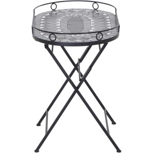 Rechteckiger, grauer Siena Garden Gartentisch Como, 67,5x41cm, mit Mosaikmuster und Stahlgestell.