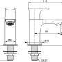 Technische Zeichnung: Ideal Standard Connect Air Standventil, Waschtischarmatur mit Maßen.