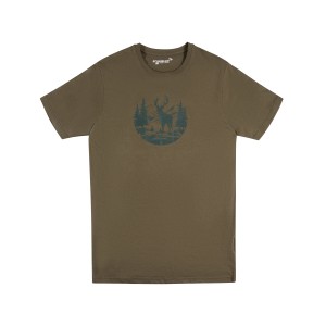 Scheibler T-Shirt Jagd, dunkeloliv, mit Hirsch-Motiv. Arbeitskleidung für Jagd und Freizeit.