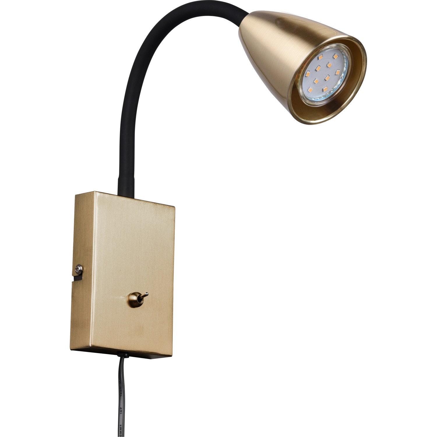 Wandleuchte Wanda in Messing matt mit flexiblem Arm für Wohn- und Schlafzimmer.