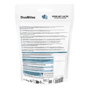 Lucky Jim DuoBities Hunde-Snacks Huhn & Lachs, 70g Packung.