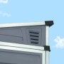 Detailansicht: Graues Palram Canopia Gerätehaus Skylight mit Lüftung und Aluminiumrahmen.