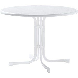 Weißer, runder Sieger Klapptisch (100x100 cm) für Garten oder Terrasse.