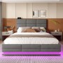 okwish Polsterbett 140x200cm mit LED USB C Hydraulik Stauraum Schlafzimmer Grau ohne Matratze_3