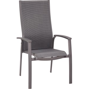 Stapelsessel Larino in Anthrazit mit Aluminiumgestell und atmungsaktiver Doppel-Bespannung.