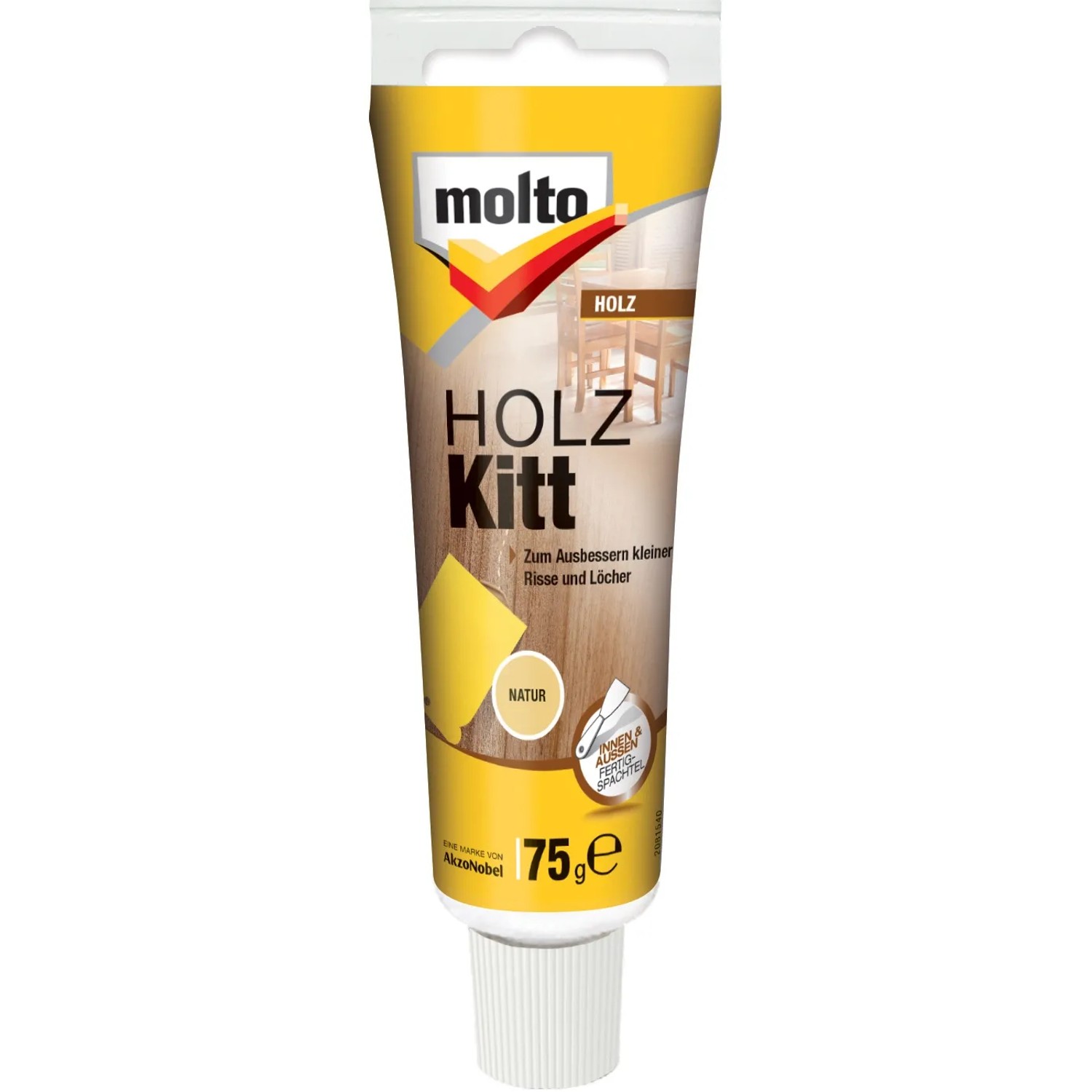 Tube Molto Holz Kitt Natur 75g für Reparaturen im Innen- und Außenbereich.