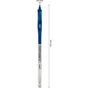 Bosch Expert Selfcut Flachfräsbohrer, 8 mm Durchmesser, 152 mm Länge, für schnelles Bohren in Holz.
