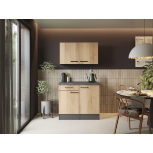 Respekta Buffetschrank Oliver Set 100 cm in Artisan Eiche mit Granit-Arbeitsplatte. Moderner Küchenschrank.