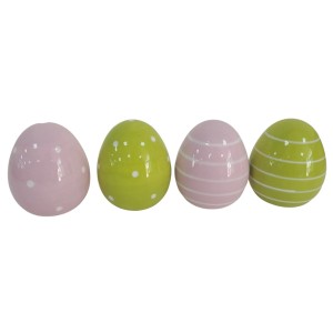 Boltze Dekoaufsteller Finn, 4 Ostereier in Grün und Rosa mit Punkt- und Streifenmuster.