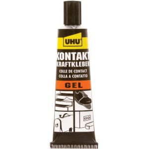 Uhu Kontakt Kraftkleber Gel, 42g Tube, ideal für sauberes Kleben auf senkrechten Flächen.