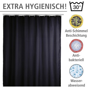 Schwarzer Wenko Anti-Schimmel Duschvorhang aus Polyester, 180x200 cm.
