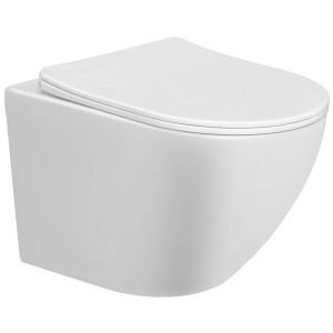 Weißes, spülrandloses Verosan+ Wand-WC Aliki mit WC-Sitz.