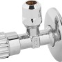 Verchromtes Waschgeräte-Eckventil mit Schubrosette, 21 mm Anschluss, zur Wasserregulierung.
