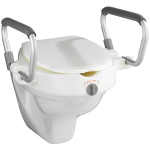 Wenko WC-Sitzerhöhung Secura, weiße Toilettensitzerhöhung mit Stützgriffen für mehr Sicherheit im Bad.