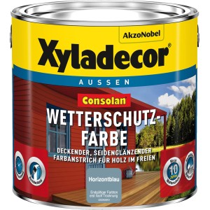 Dose Xyladecor Wetterschutzfarbe Consolan Horizontblau, seidenglänzend für Holz im Außenbereich.
