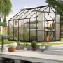 Schwarzes Vitavia Gewächshaus Uranus 8300 HKP mit Pflanzen im Garten.