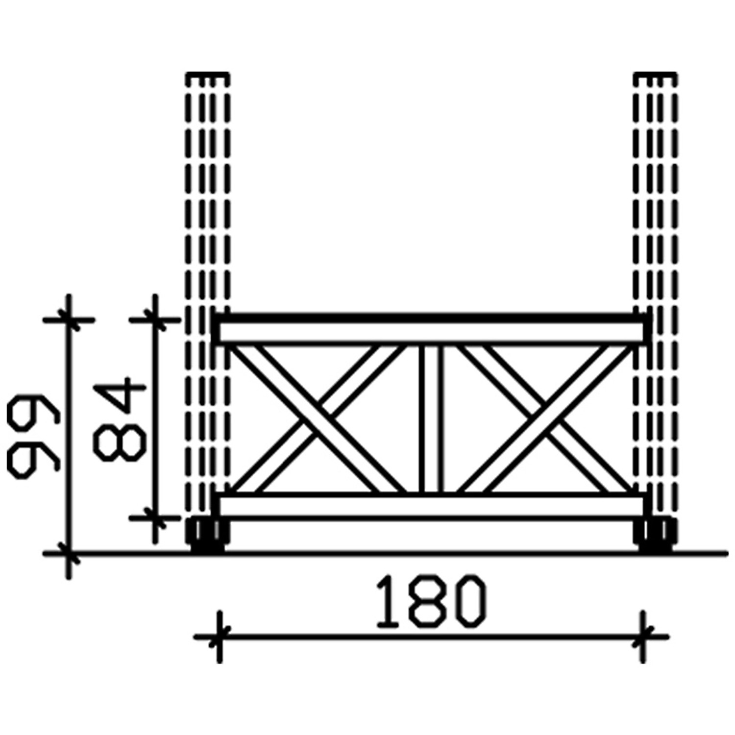 Technische Zeichnung: Skan Holz Brüstung Andreaskreuz, 180x84 cm, Fichte weiß, Zubehör für Lauben & Pavillons.