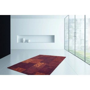 Roter Vintageteppich Viva 360 mit Patchwork-Design, 200x290 cm. Flachgewebe mit Jacquard-Muster.