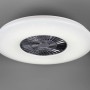Weiße LED-Deckenleuchte Visby mit Ventilator und Chrom-Akzenten. Moderne Deckenleuchte für Innenräume.