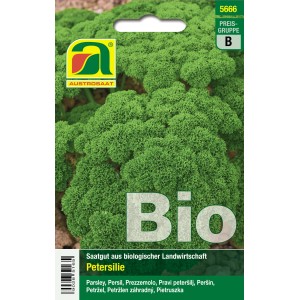 Bio-Saatgut: Gekrauste Petersilie (Petroselinum crispum L.) für den Kräutergarten.