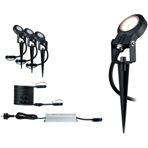 Paulmann Plug&Shine Starter-Set mit 3 LED-Erdspießen, warmweiß, für Außenbeleuchtung.