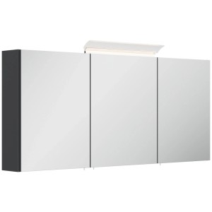 Posseik Spiegelschrank 140 cm in Grafit mit 3 Spiegeltüren und aufgesetzter LED-Lampe.