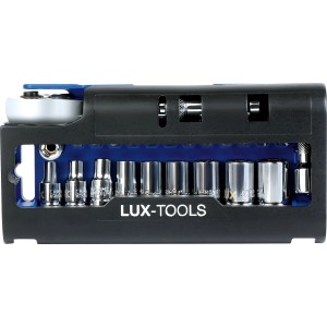 LUX 1/4 Zoll Nuss-Set, 24-teilig, mit Stecknüssen und Bits im schwarzen Kunststoffkoffer.