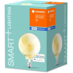 Ledvance Smart+ Bluetooth LED-Lampe Globeform Filament Gold E27 5,5W in Verpackung.