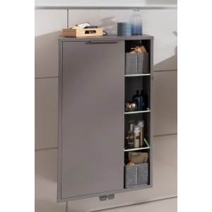 Fackelmann Midischrank B.Paris, links, 47 cm, Cubanit Grau, mit Tür und offenen, beleuchteten Fächern.