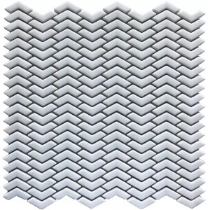 Mosaikmatte Cube 3, weiße Glasmosaikfliesen im Pfeildesign, 29x29,5 cm, für Wandgestaltung.