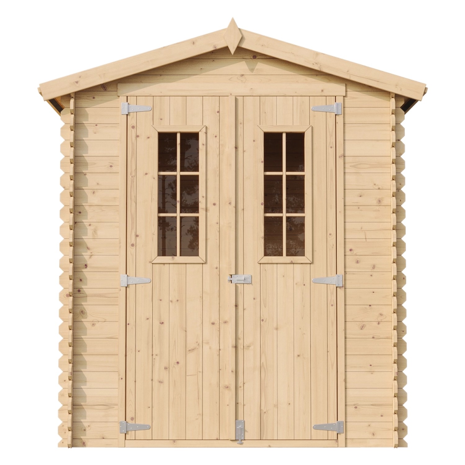 Timbela Holz-Gartenhaus M367C, beige-braun, mit Doppeltür und Fenster. Ideal für kleine Gärten.