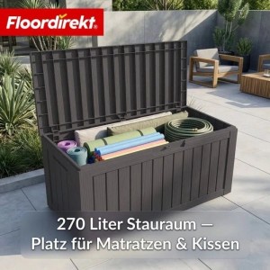 Floordirekt Gartenbox Holzoptik Wetterfest Auflagenbox Kissenbox Anthrazit 270 L