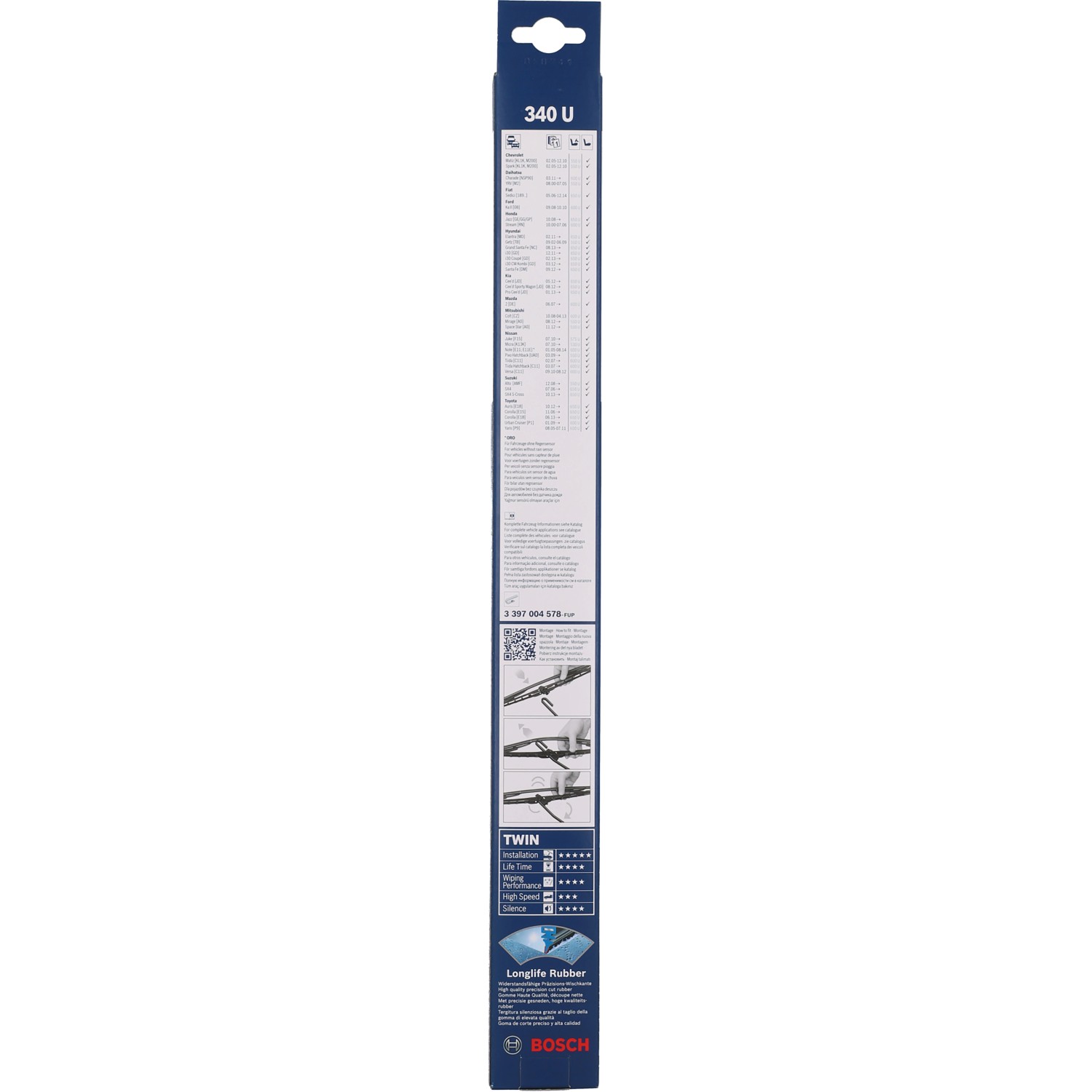 Bosch Scheibenwischer Twin Single 340U in Verpackung, Autozubehör für klare Sicht.