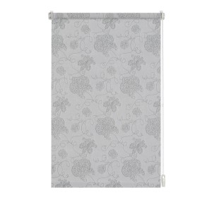 Gardinia EasyFix Rollo Dekor Stickerei, 90x210 cm, silbernes Rollo mit floralem Muster.